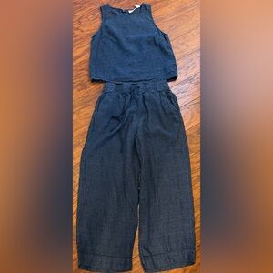 Martha Stewart Collection 100% Linen Dark Blue Chambray Matching Set Size L